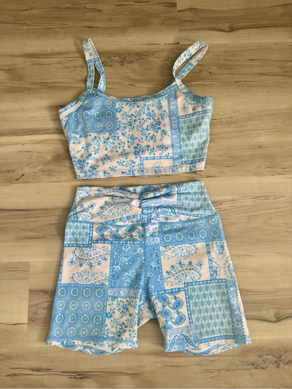 AS Revival Blue Patchwork Floral Biker Short Set β Size Medium - Picture 2 of 4